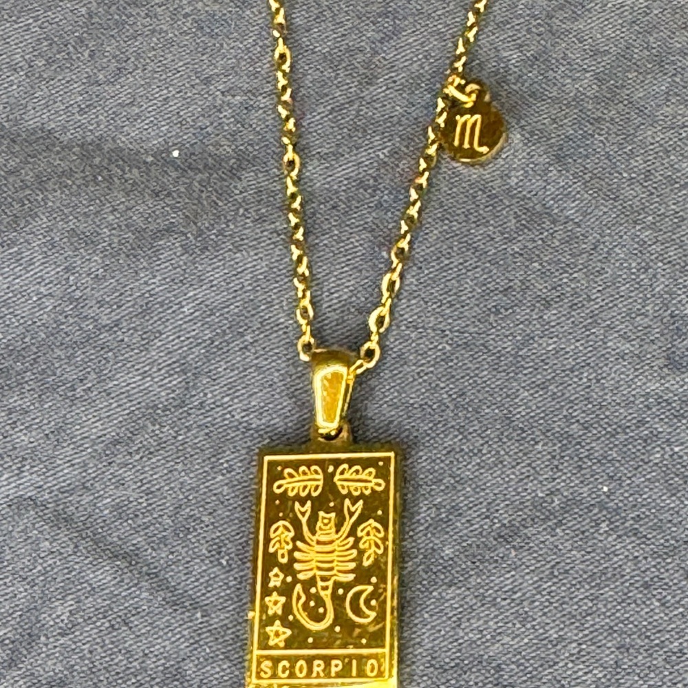 Gold Zodiac Pendant Necklace – SCORPIO – Double-Sided Celestial Tarot Style